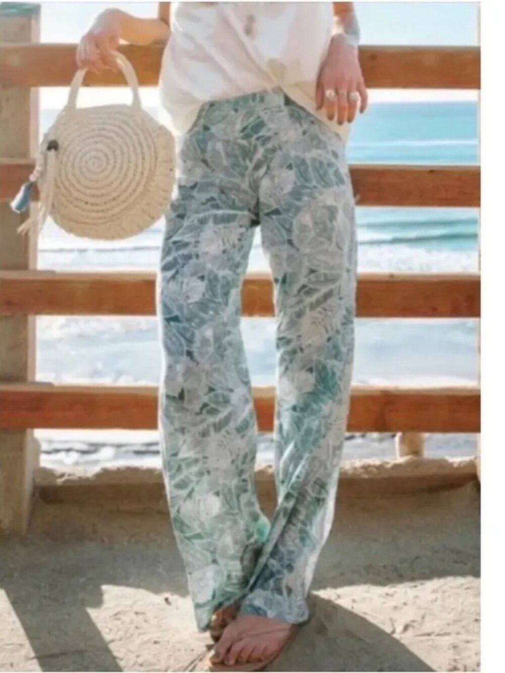 O'Neill Green and White Palm Leaf Print Johnny Beach Pants - XL